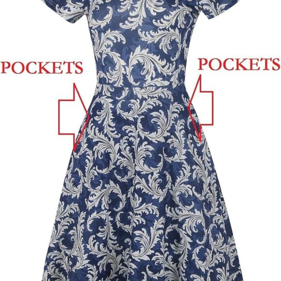 Women's Elegant Knee Length Dresses Vintage 50s Office Casual Floral Print Work - Picture 6 of 6